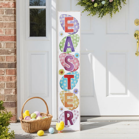 Youyole Easter porch sign vertical wood banner enhances curb appeal and welcomes guests.