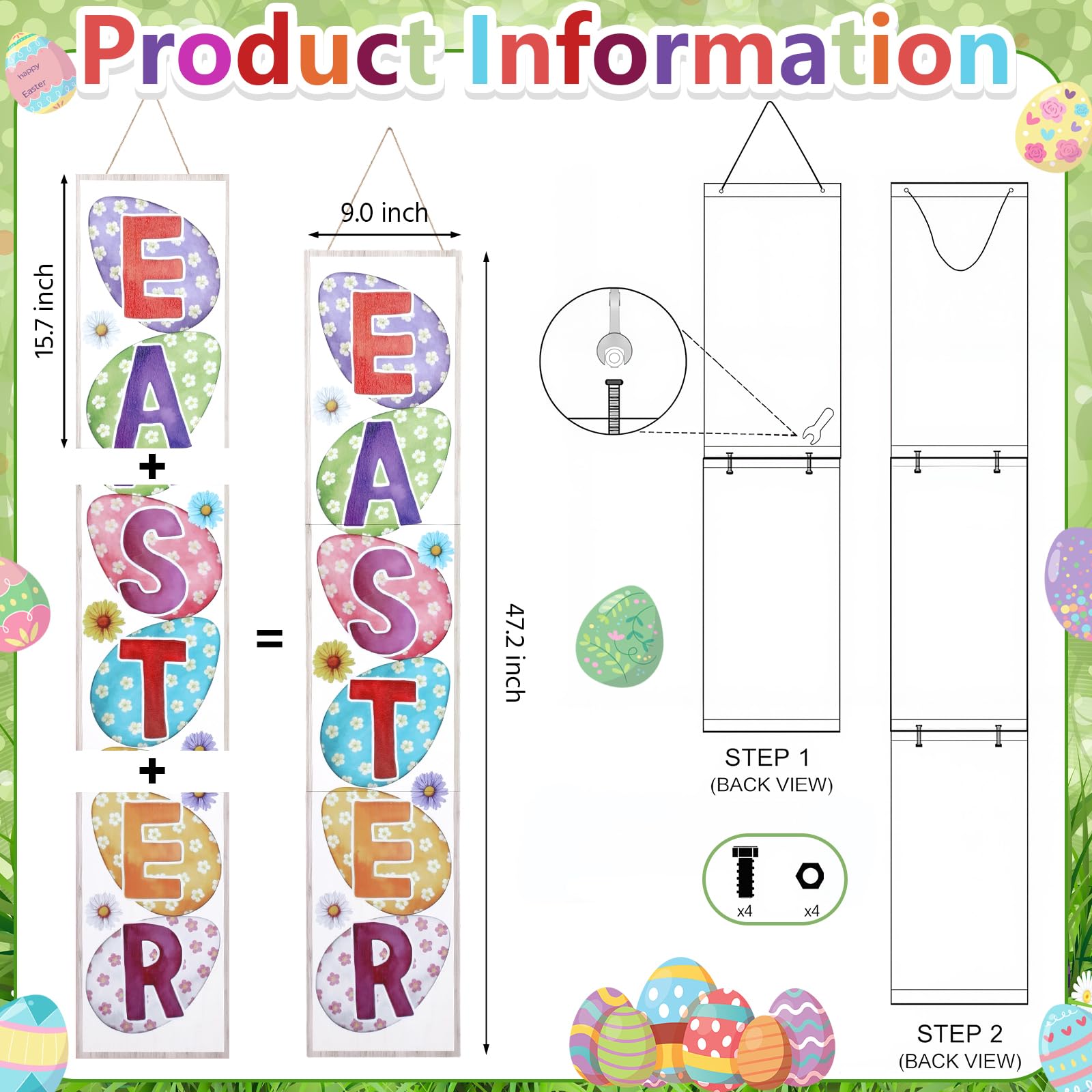 Youyole front-door Easter egg banner adds festive charm to entryway.