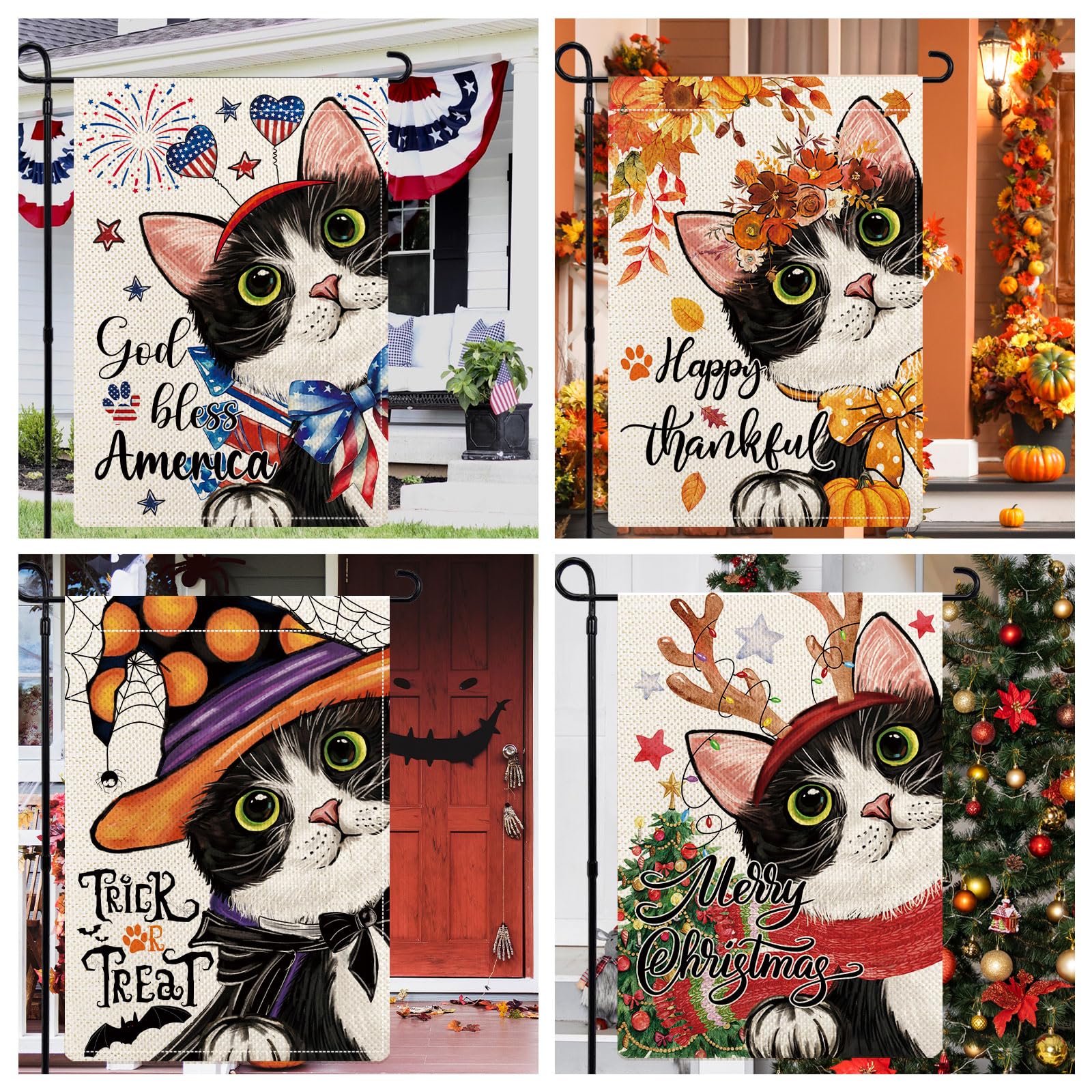 YOVOYOA cat garden flag Easter, cheerful spring vibes.