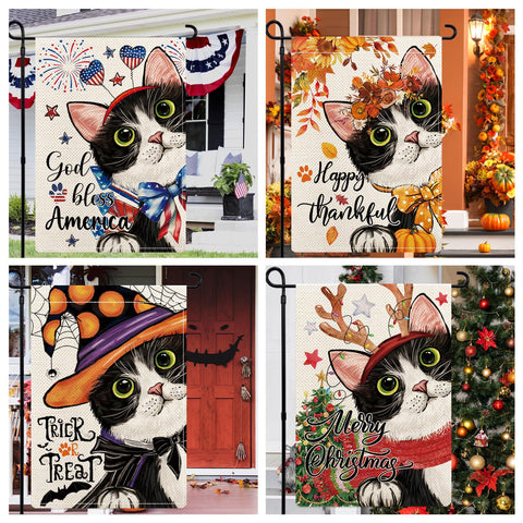 YOVOYOA cat garden flag Easter, cheerful spring vibes.