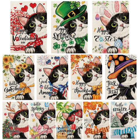 YOVOYOA cute black cat garden flag Valentine’s Day, bright welcome outdoors.
