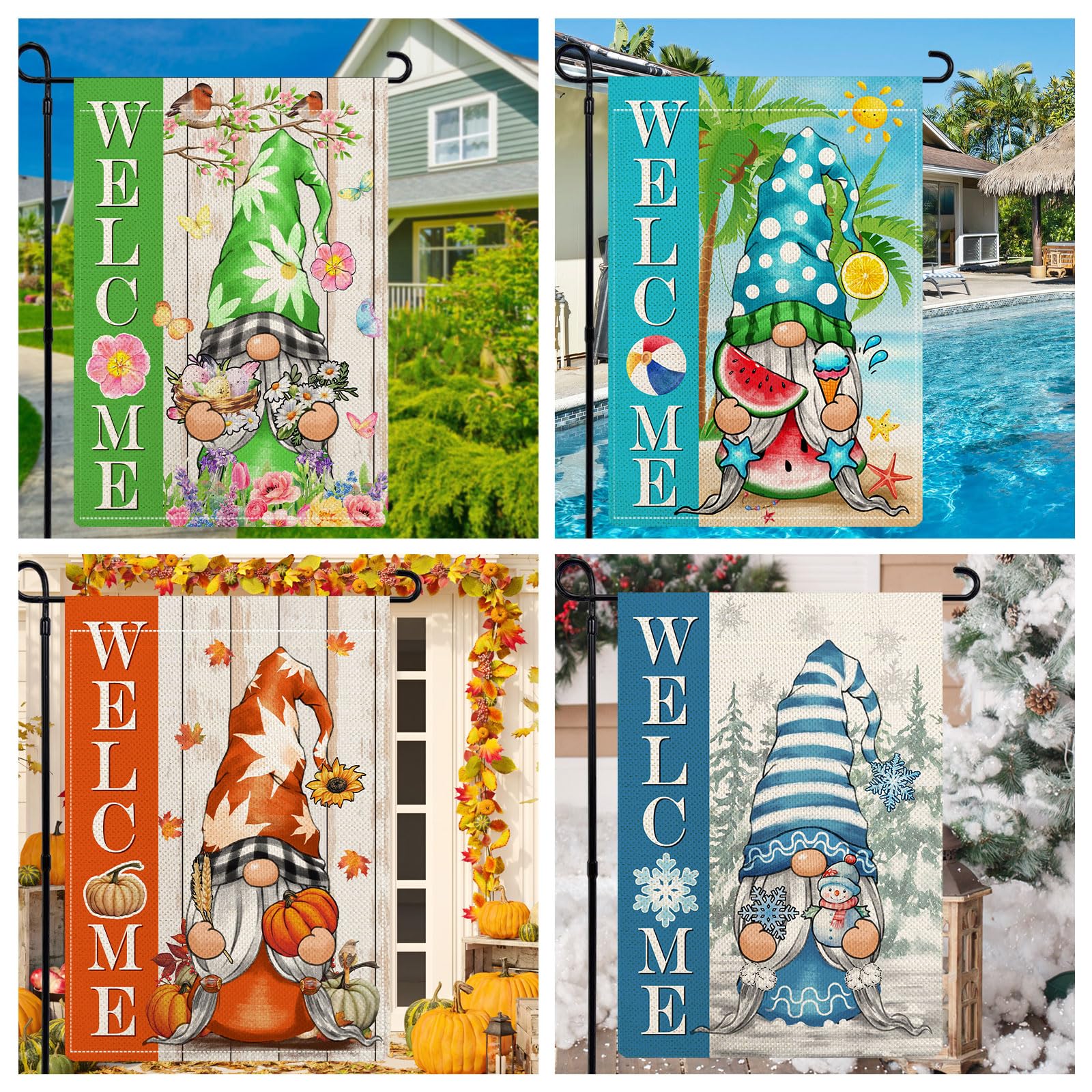 YOVOYOA easter gnome flag 12x18 colorful outdoor decor