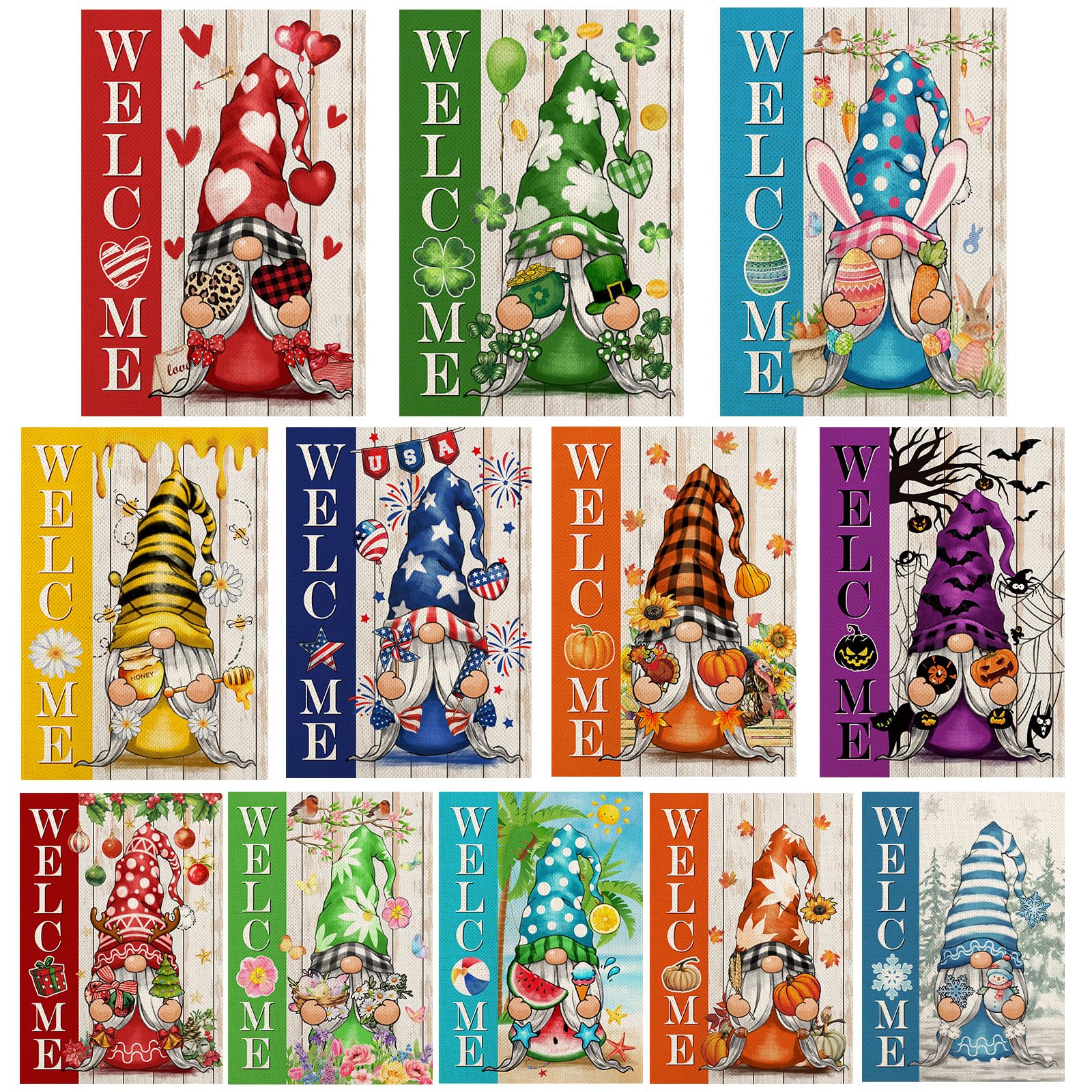 YOVOYOA gnome garden flags pack 12x18 double-sided for year-round yard decor