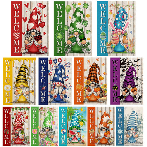 YOVOYOA gnome garden flags pack 12x18 double-sided for year-round yard decor