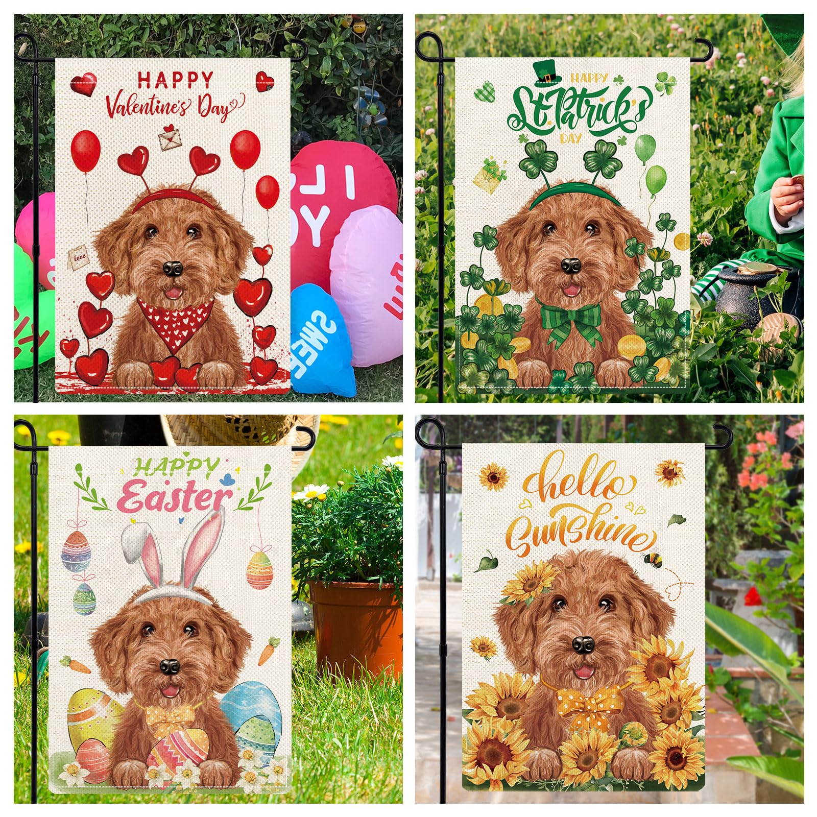 YOVOYOA Golden Doodle Halloween flag adds playful seasonal mood outside.