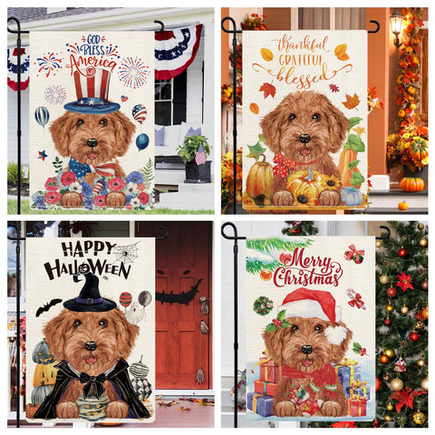 YOVOYOA Golden Doodle Thanksgiving flag celebrates autumn warmth on porches.