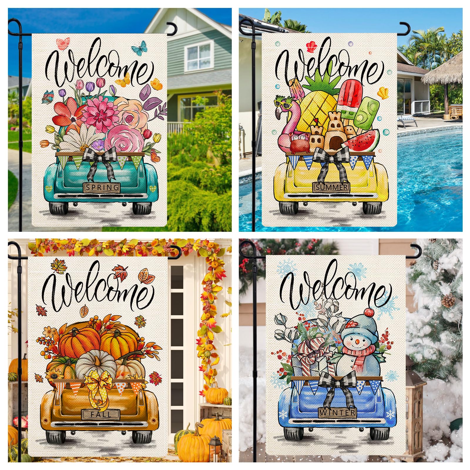 YOVOYOA rustic truck garden flag Halloween adds festive atmosphere to garden paths