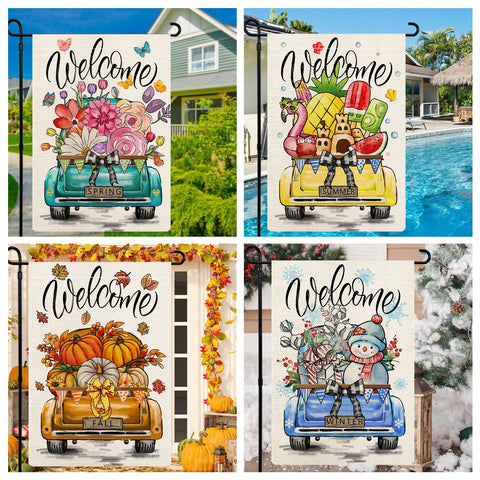 YOVOYOA rustic truck garden flag Halloween adds festive atmosphere to garden paths