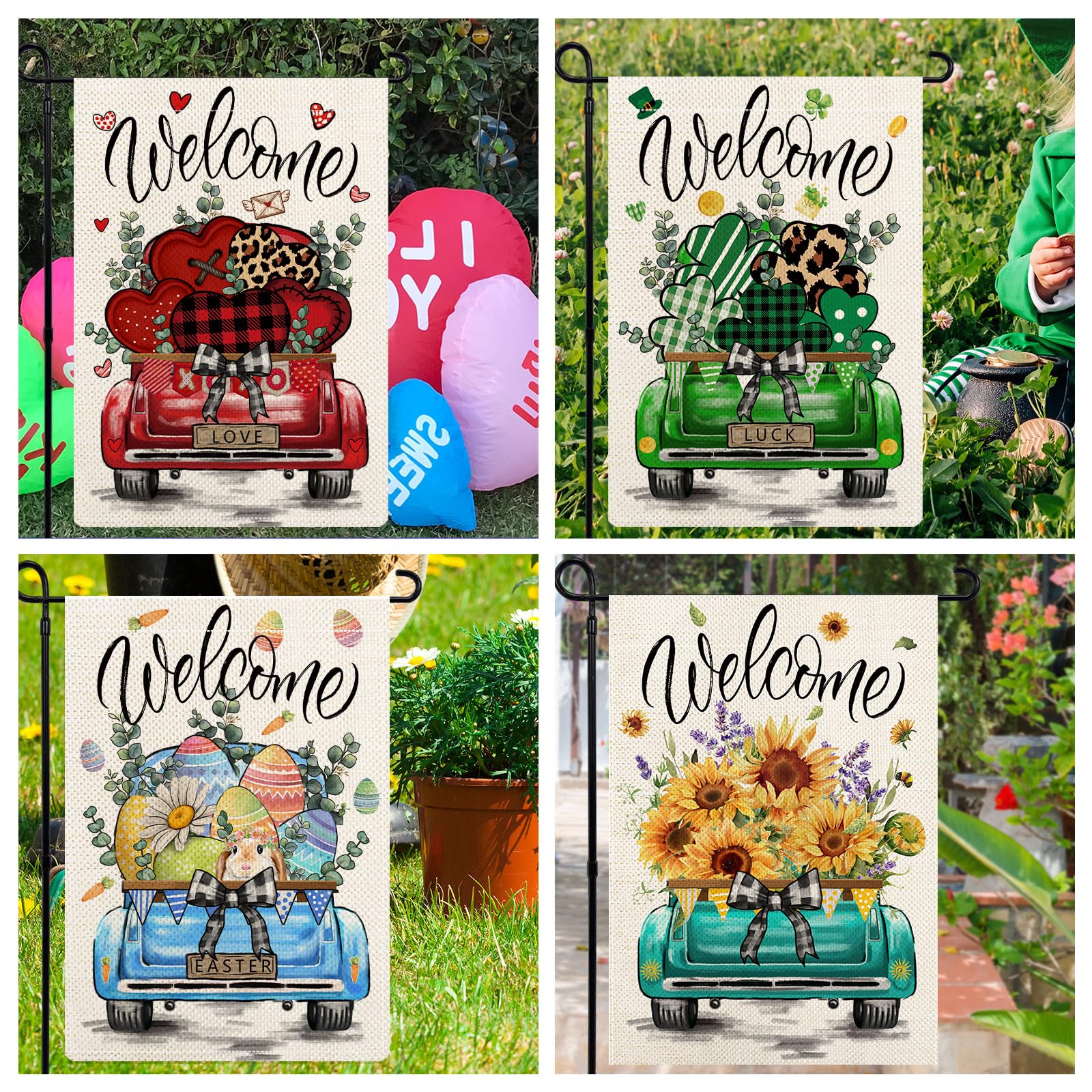 YOVOYOA rustic truck garden flag St Patrick’s Day brightens the porch with seasonal flair
