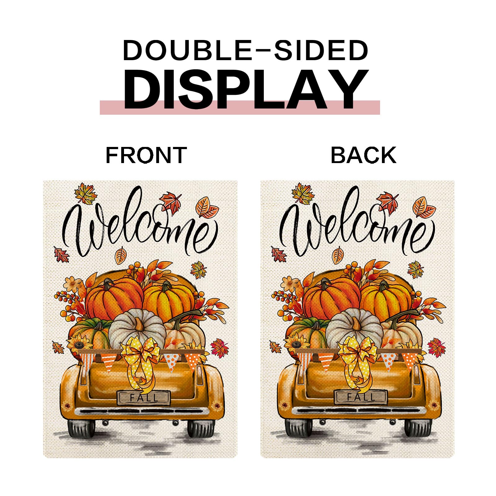 YOVOYOA rustic truck garden flag Thanksgiving greets guests with warm autumn hues