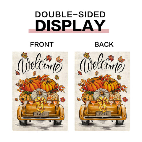 YOVOYOA rustic truck garden flag Thanksgiving greets guests with warm autumn hues