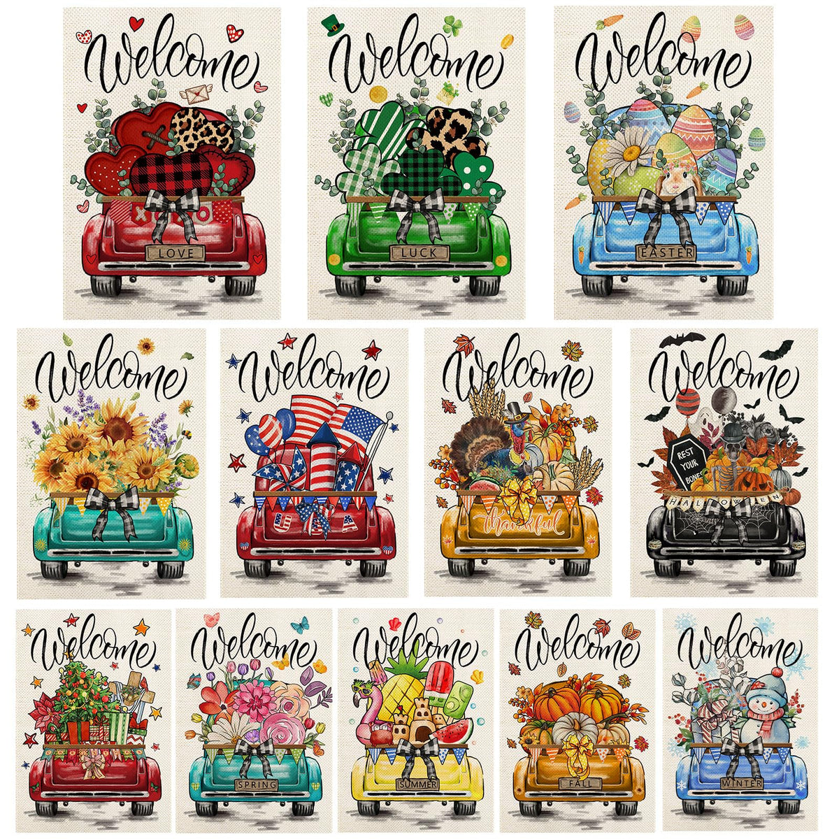 YOVOYOA rustic truck garden flag Valentine’s Day adds festive charm to your front yard