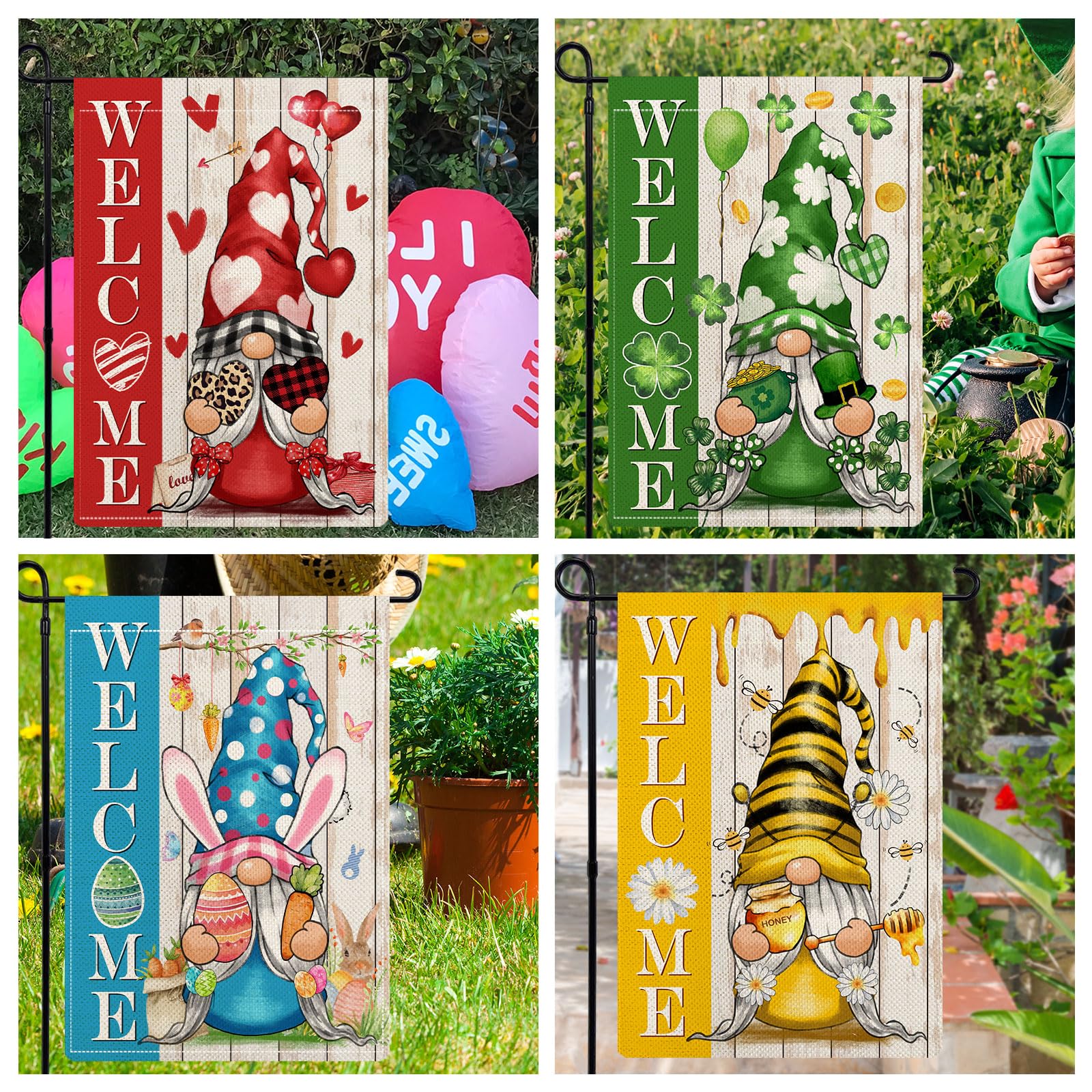 YOVOYOA valentines gnome flag 12x18 adds festive porch charm