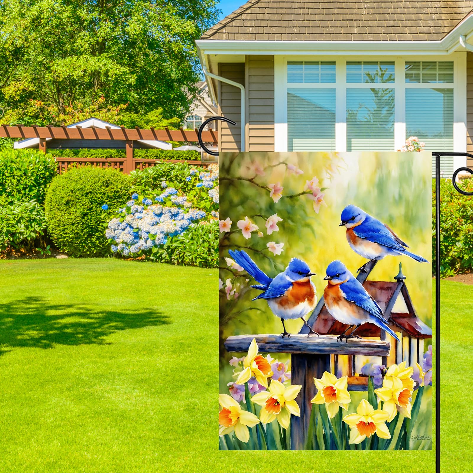 YOWANYES Summer flowers yard flag adds vibrant accent to outdoor spaces.