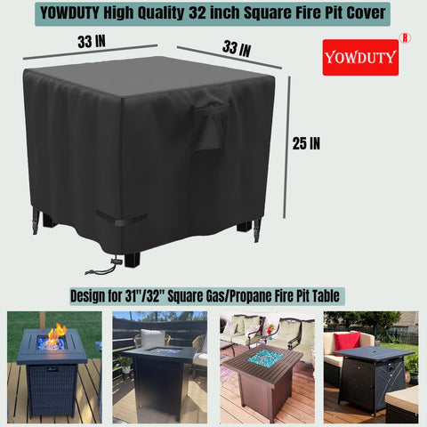 YOWDUTY square fire pit cover waterproof 600D material keeps the patio dry.