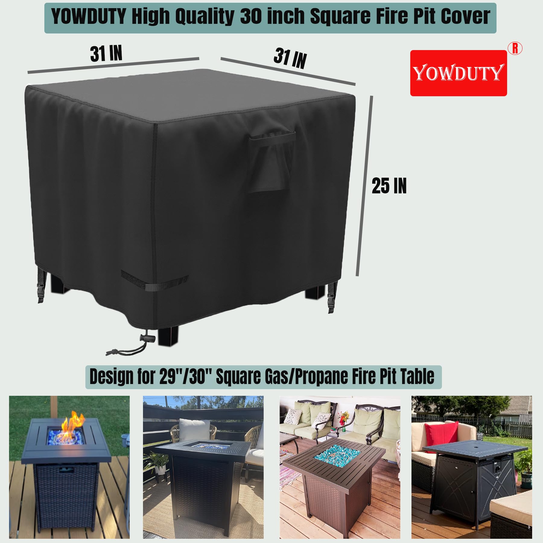 YOWDUTY waterproof undercoating keeps rain out of the fire pit cover.