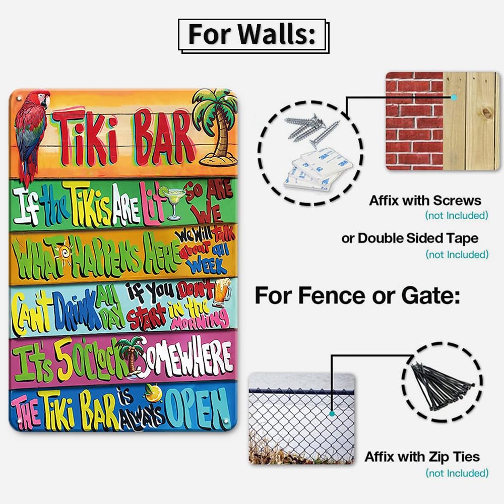 YOYI ART tiki bar decor sign designed for wall mounting with pre-drilled holes.
