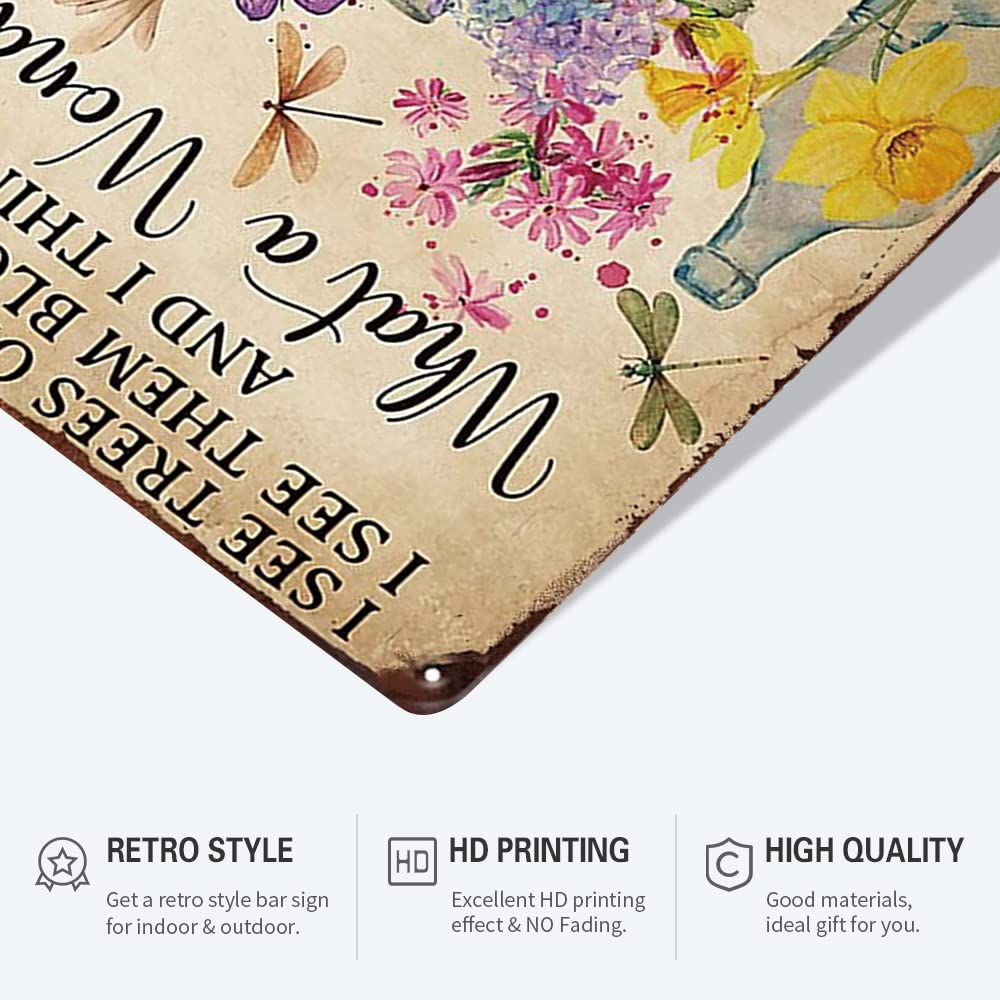 YOYI ART Dragonfly and Flowers tin sign brings nostalgic flair to spaces.