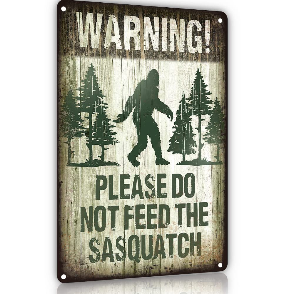 YOYI ART sasquatch tin sign 12x8 inches for yard decor and safety reminders.