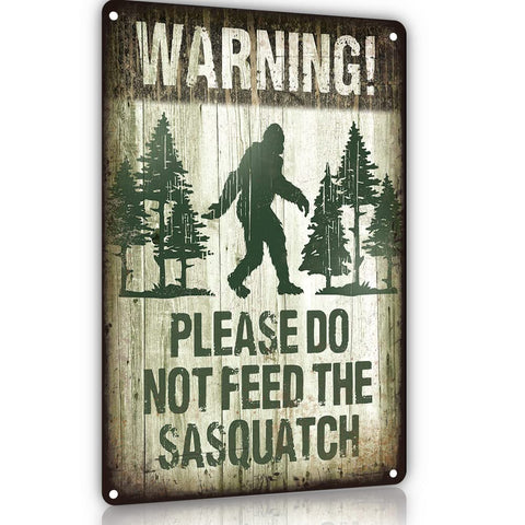 YOYI ART sasquatch tin sign 12x8 inches for yard decor and safety reminders.