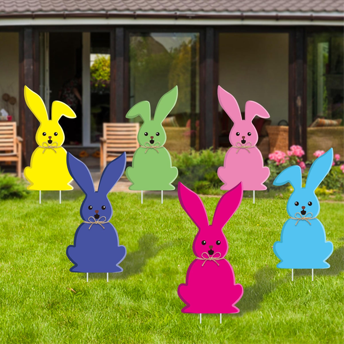 YOYOJOY Easter bunny yard signs with stakes for vibrant lawn display.