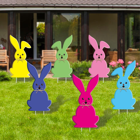 YOYOJOY Easter bunny yard signs with stakes for vibrant lawn display.