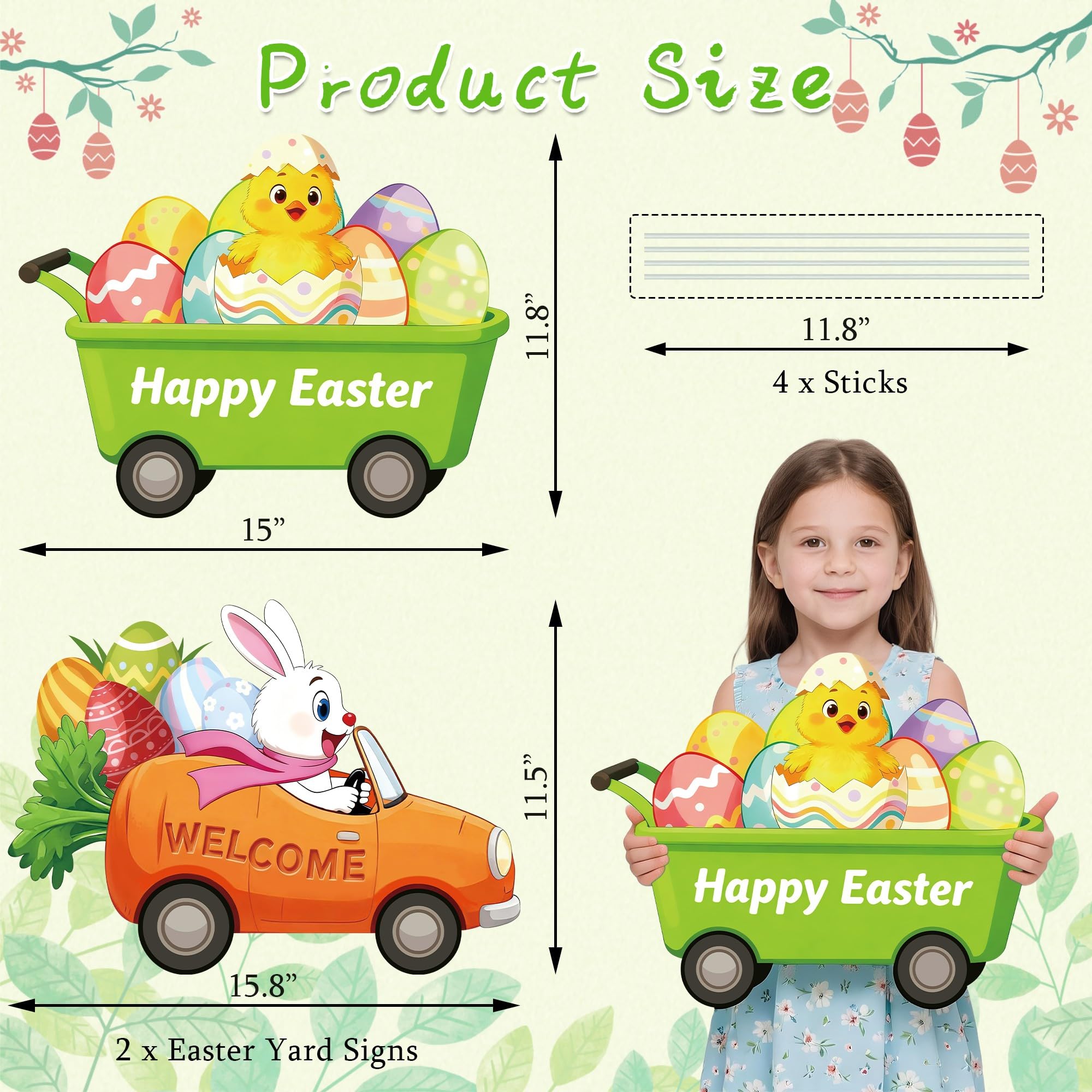 YOYOJOY Eggs-in-cart yard sign adds bright color to lawns for spring.