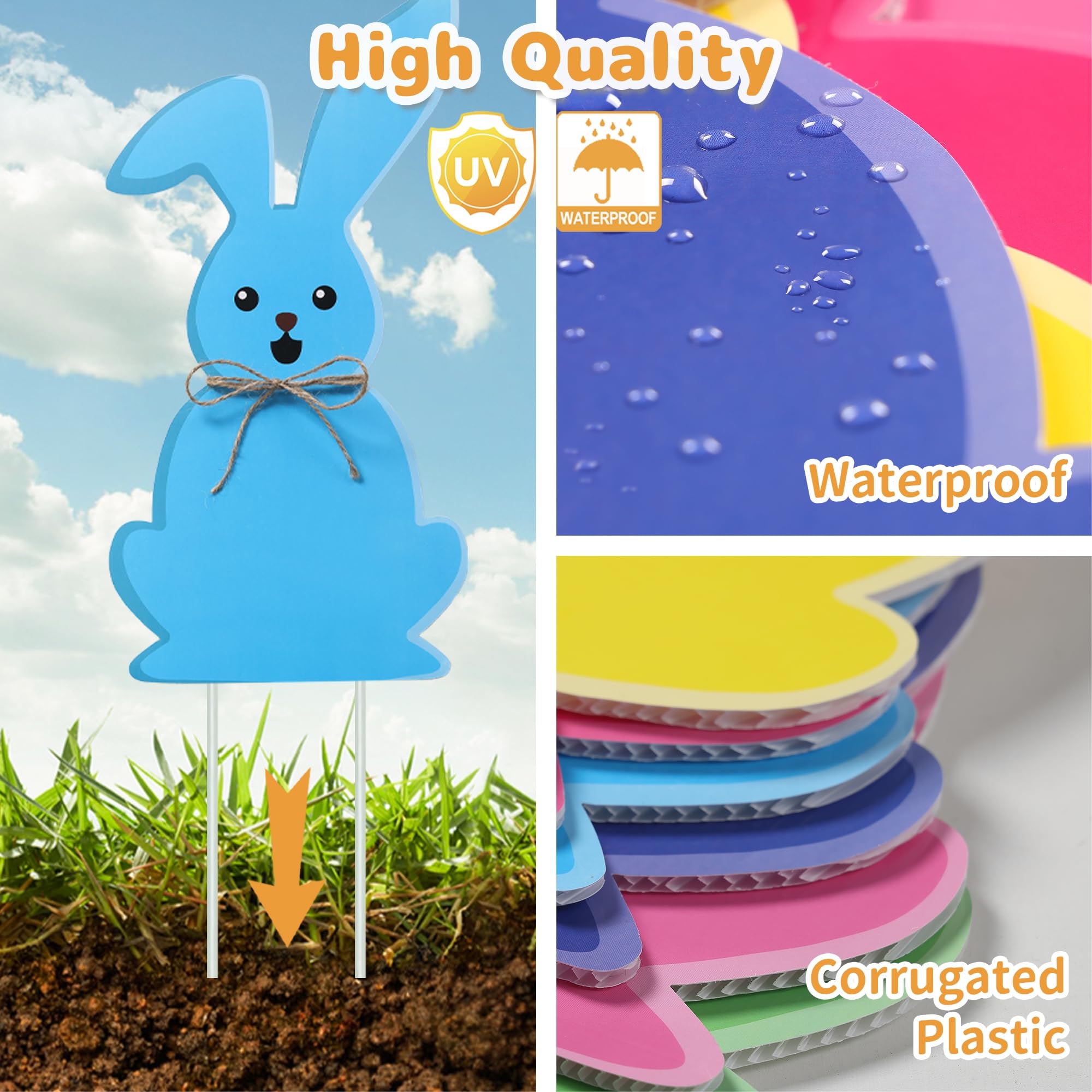 YOYOJOY waterproof corrugated signs withstand weather for lasting Easter decor.