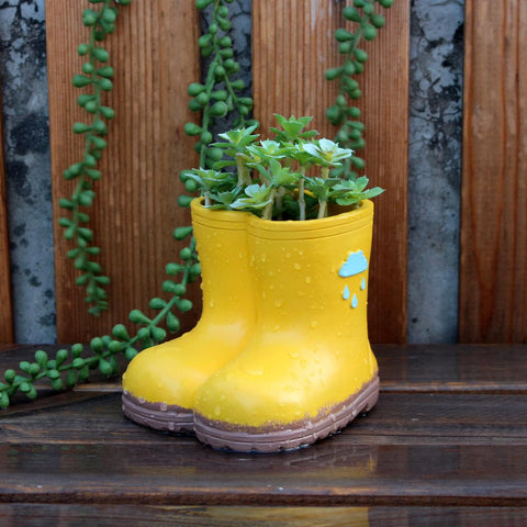 YOYLMAL cute boots planter, front view, ideal for small succulents on a windowsill