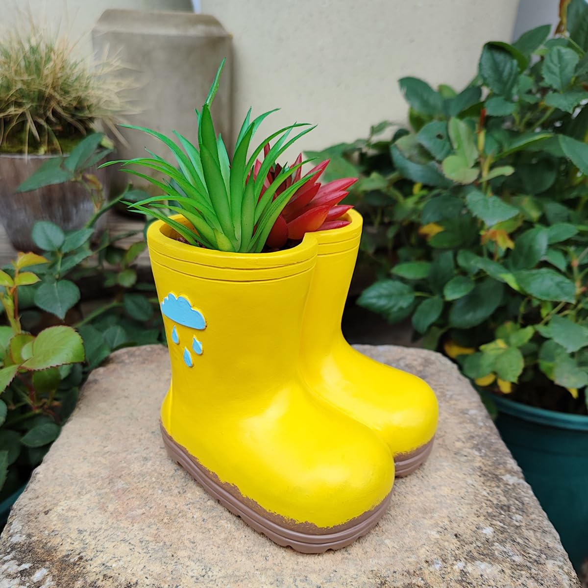 YOYLMAL resin boots planter with drainage holes, helps keep plants healthy