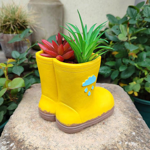 YOYLMAL yellow rain boots planter, windowsill garden accent for small herbs