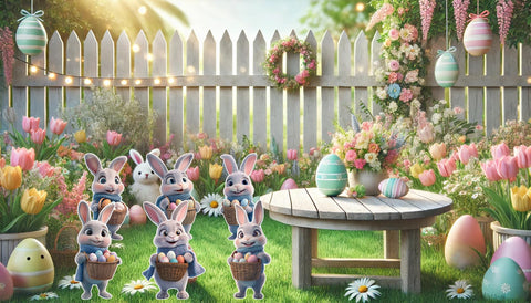 YOYNIIRE Easter Bunny sign set decorating the backyard entrance