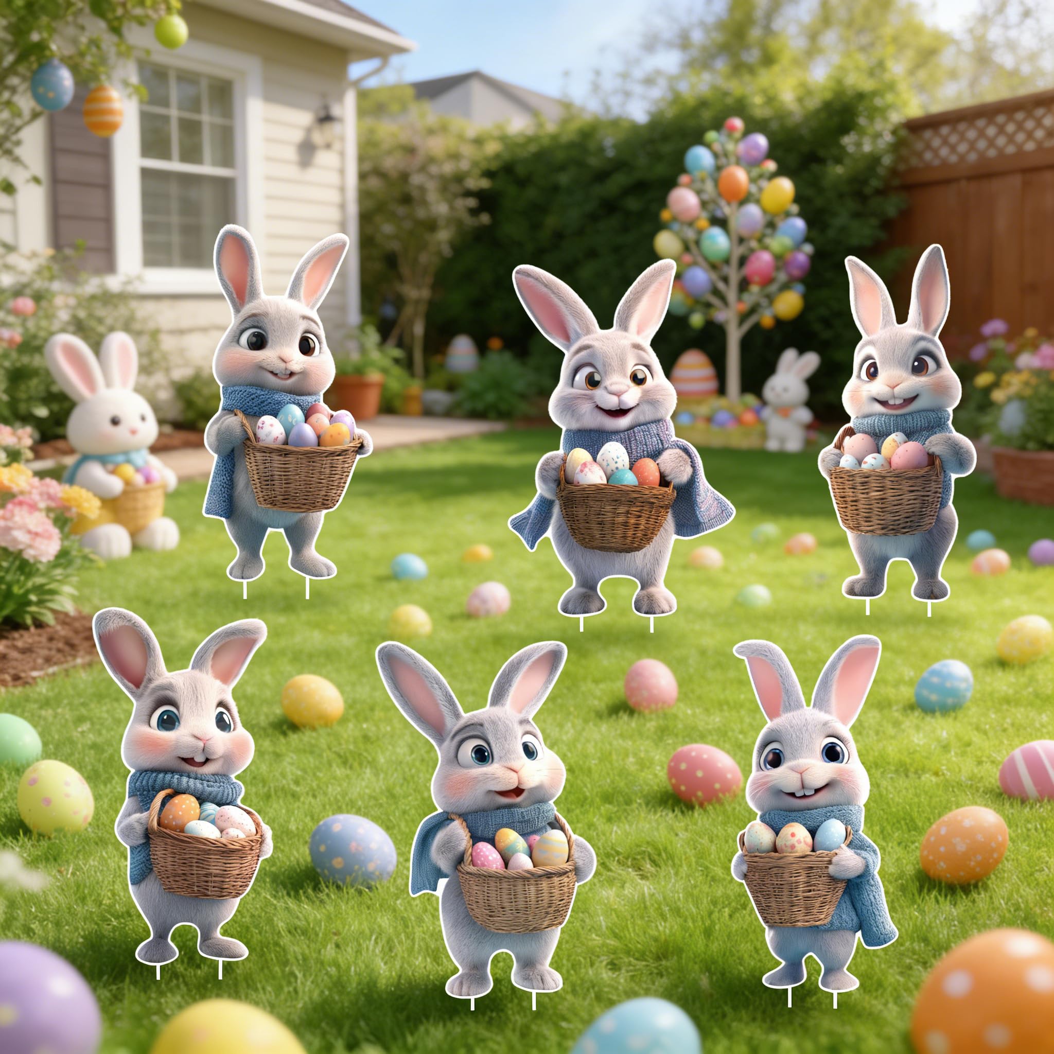 YOYNIIRE Easter Bunny sign with stake installed in the ground