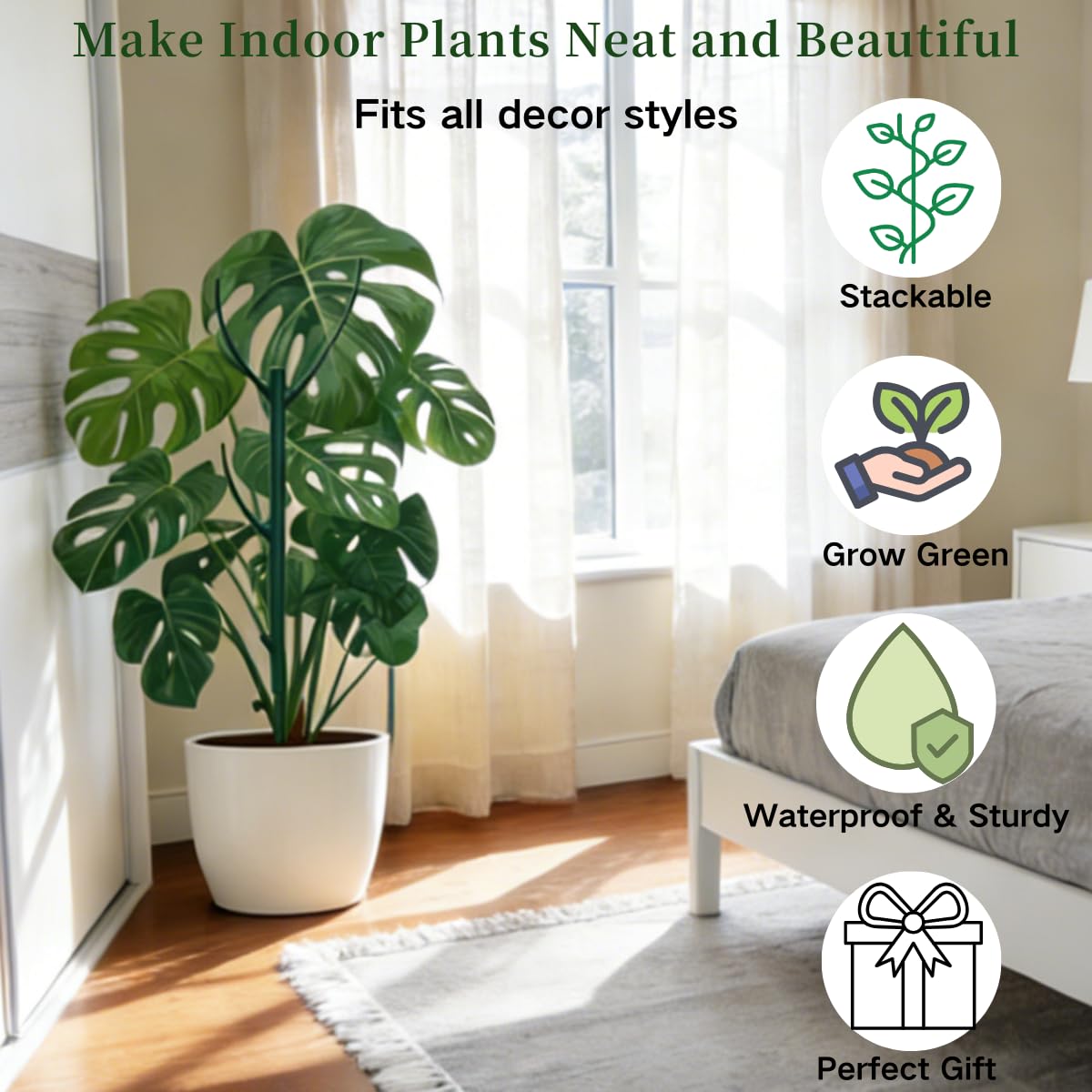 YOYOKIT sturdy plastic plant stakes blend with greenery while keeping plants upright