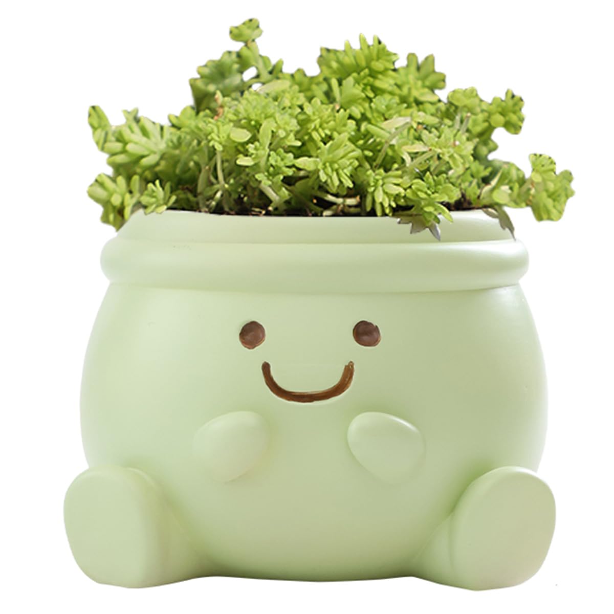 YOYLMAL cute face planter in green for desks and shelves with small plants