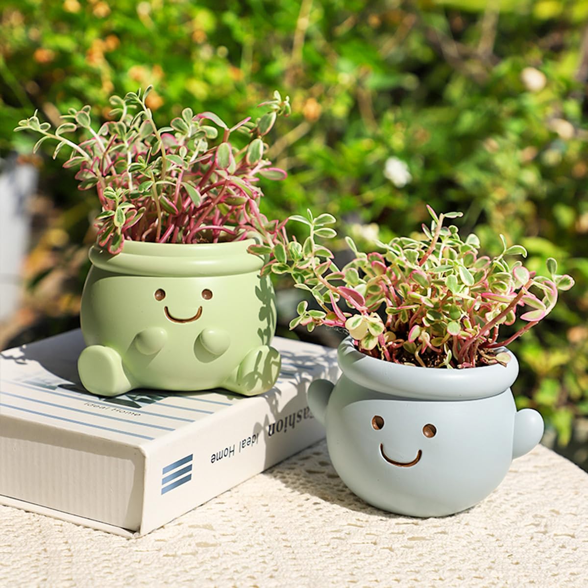 YOYLMAL smiling-face planter in yellow adds personality to indoor spaces
