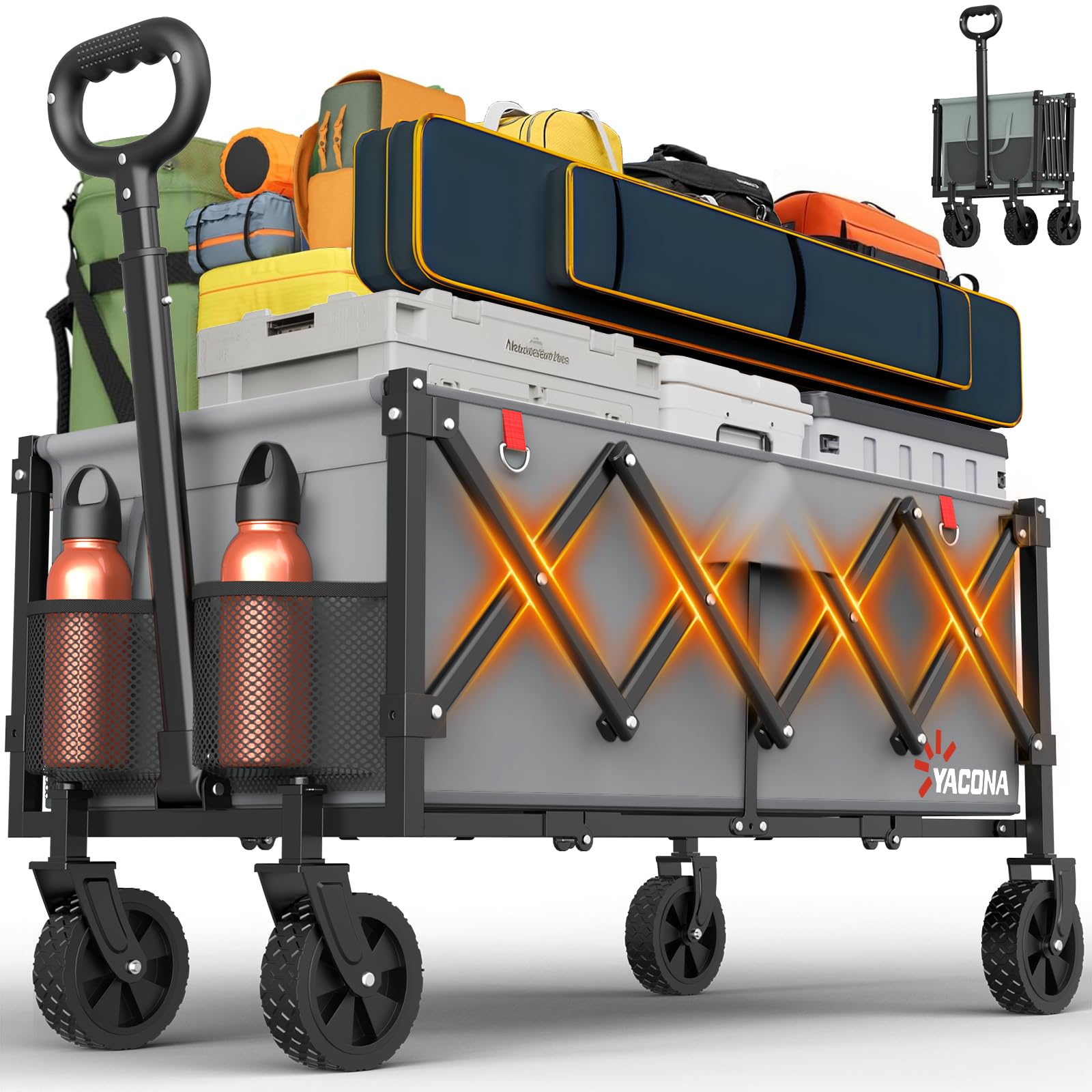 Yozoia 35-inch foldable wagon unfolded, ideal for groceries and gear