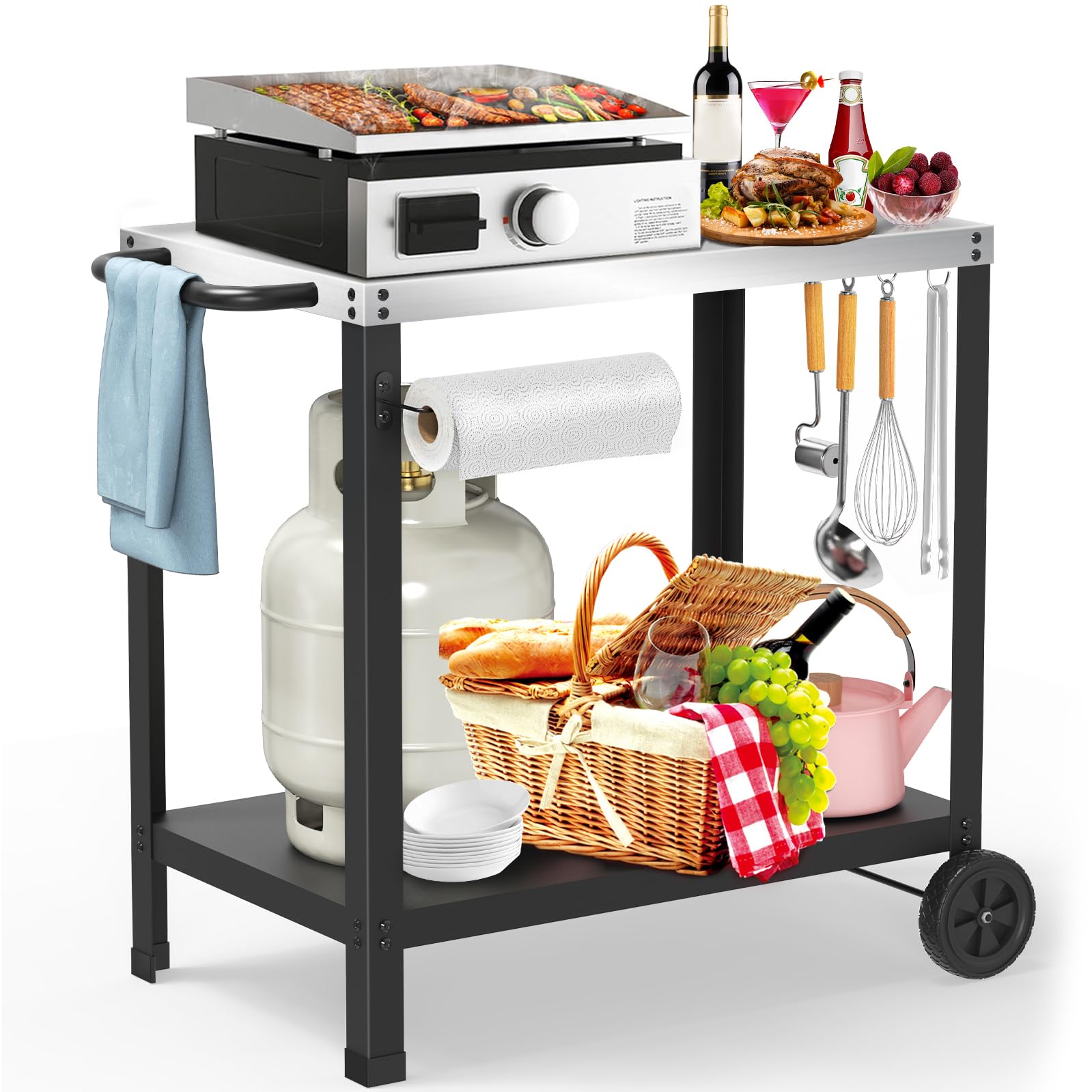 Yozoia double-shelve grill table offering extra outdoor workspace.