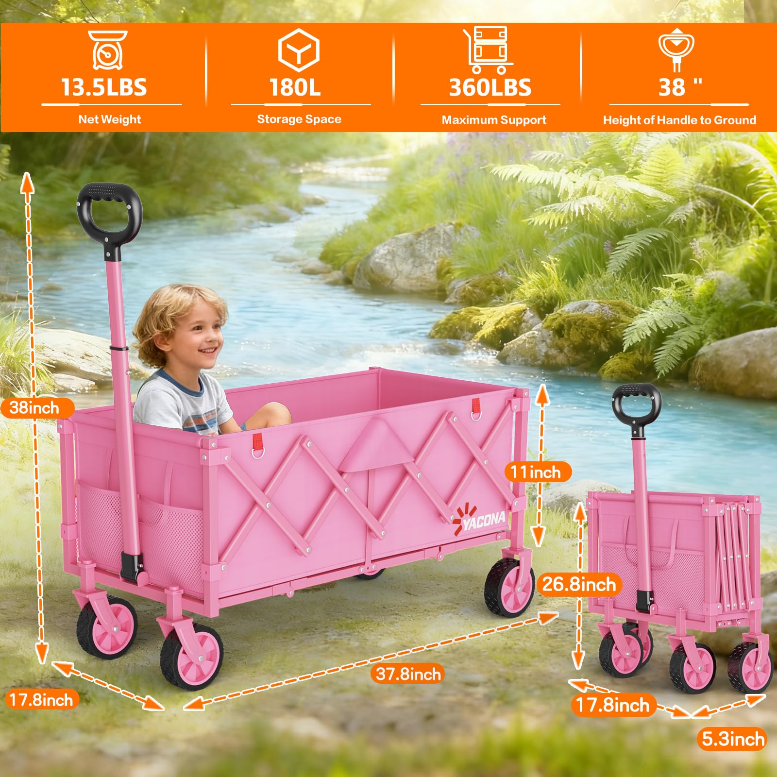 Yozoia foldable wagon with 360° wheels for easy outdoor mobility