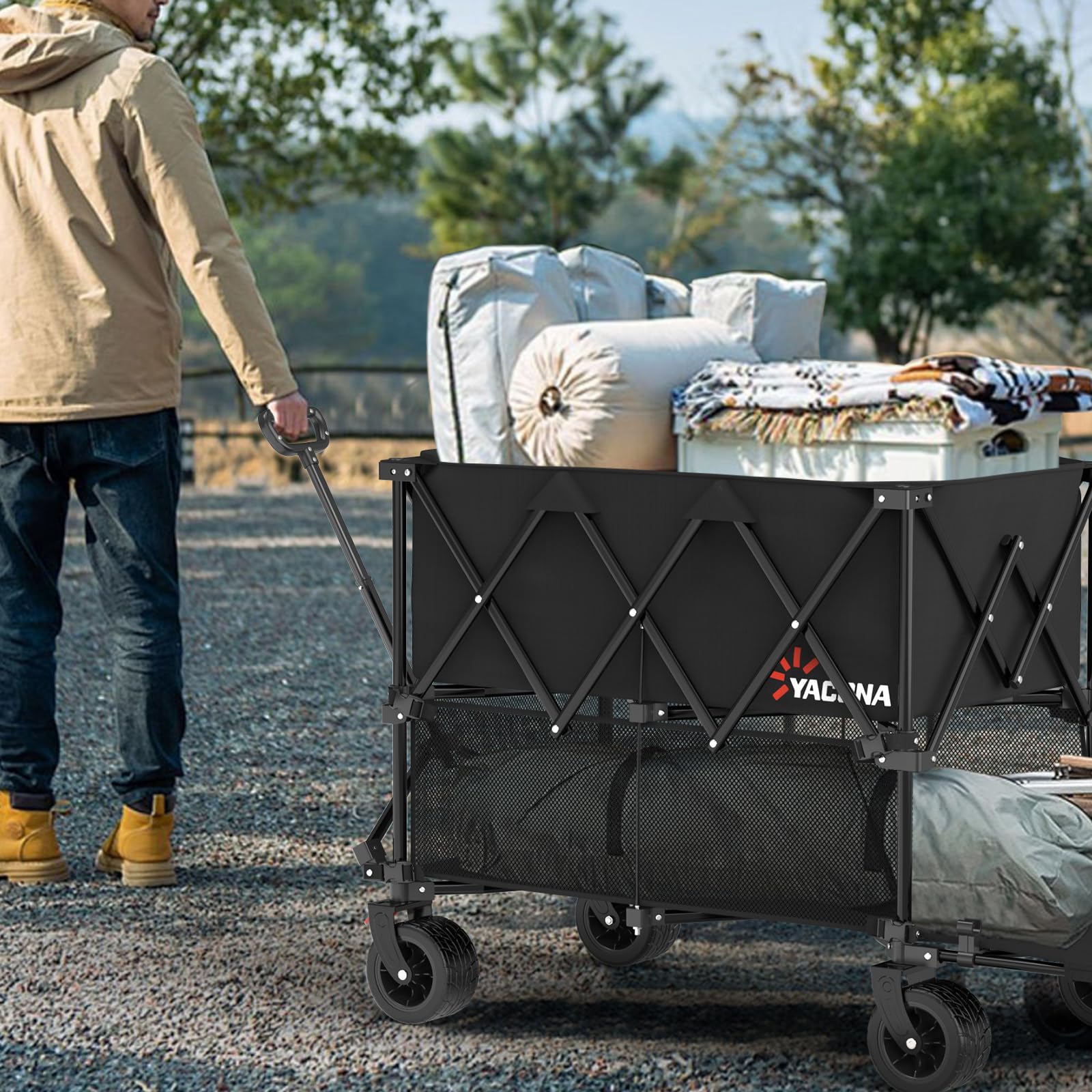 Yozoia front brakes prevent sliding on varied terrains during loading.