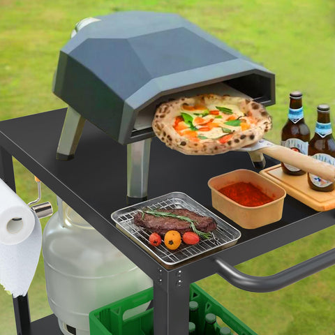 Yozoia grill table with hooks and paper holder for streamlined setup.