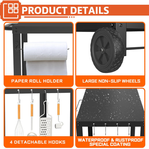 Yozoia grill table with wheels and handle for easy patio mobility.