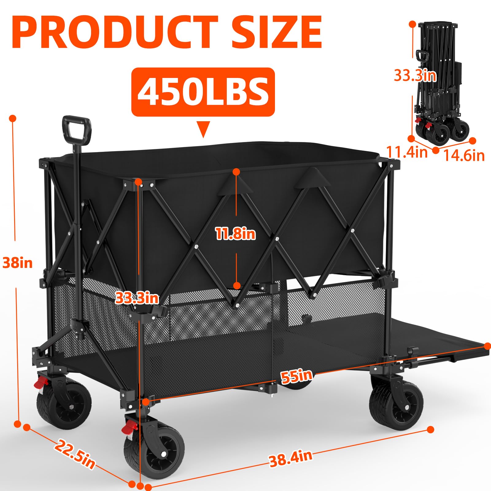 Yozoia heavy duty 450lbs wagon frame provides sturdy support for groceries and gear.