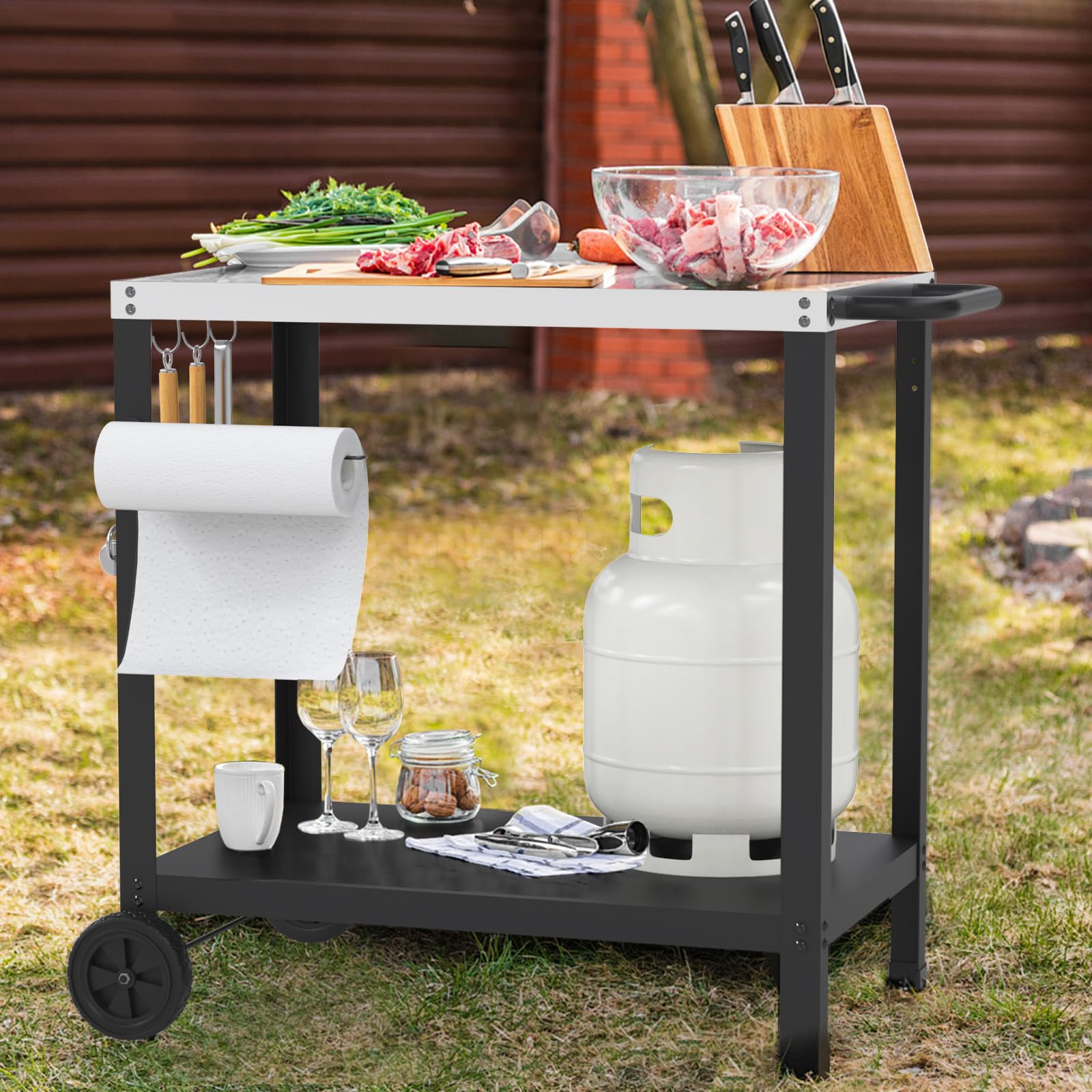 Yozoia outdoor kitchen island on wheels for easy repositioning.