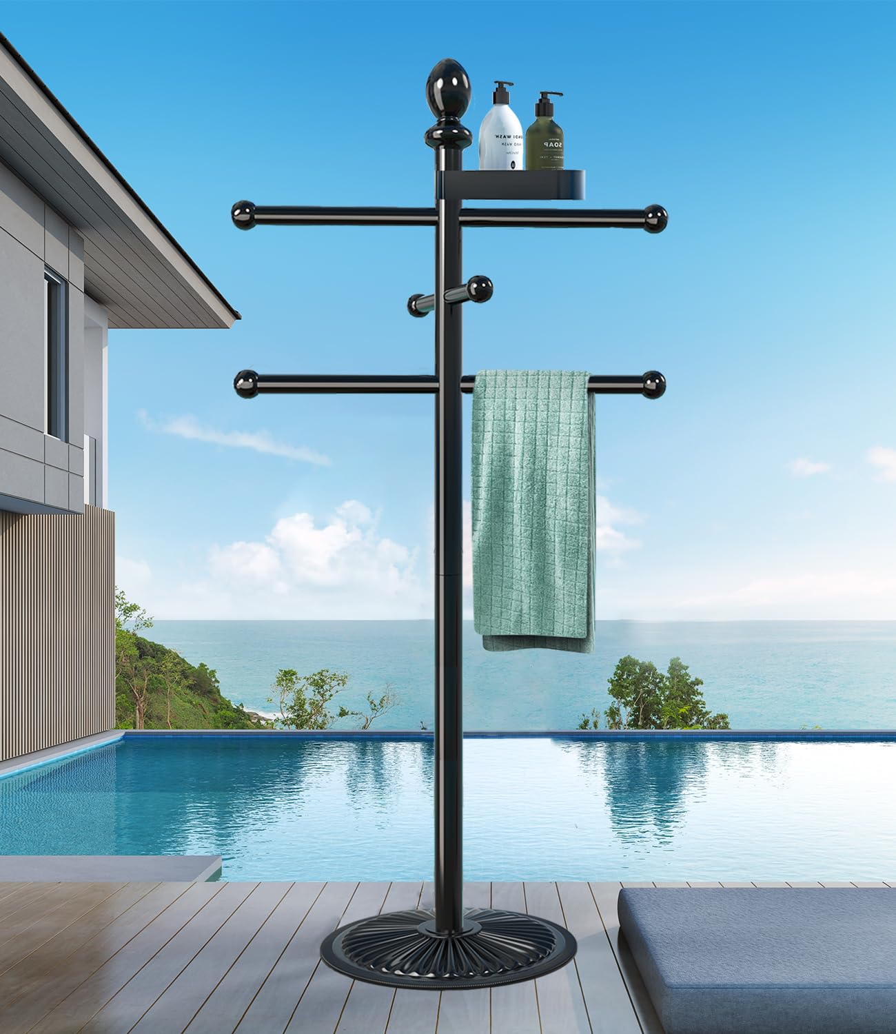 Yozoluck pool towel rack with 6 bars keeps towels organized at the pool