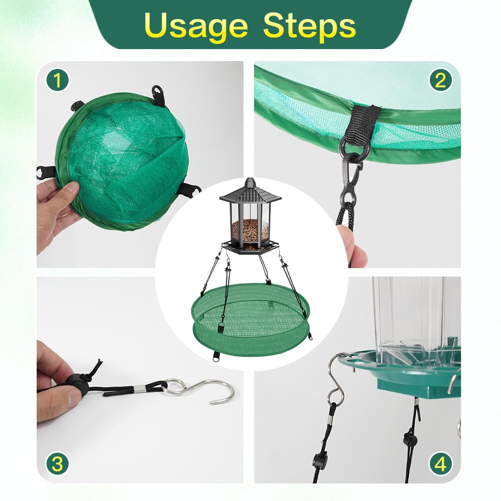 YPDiXDi bird seed catcher tray stable hanging system for windy days.