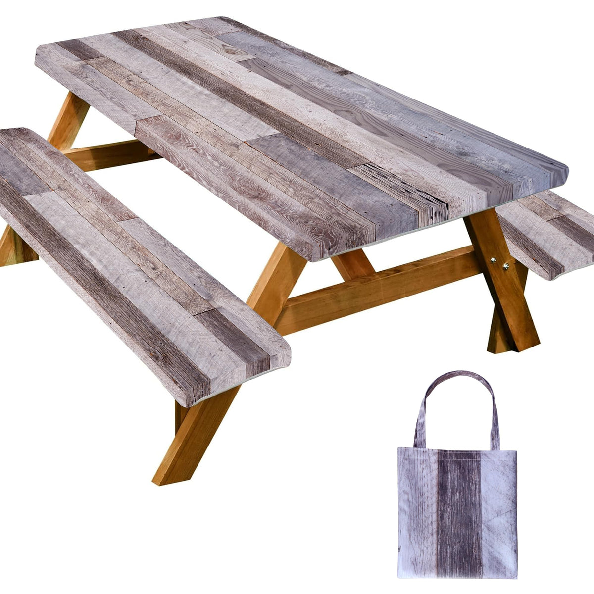 YPHCDO picnic table cover on a wood table protects from spills and weather.