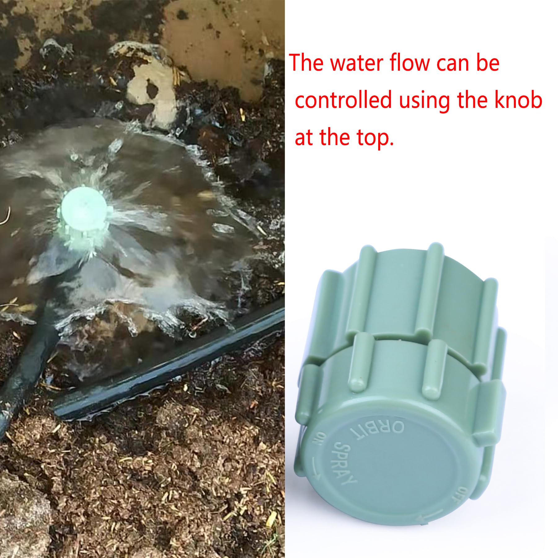 Ypzxola 360° sprinkler head suited for flower beds and shrubs.