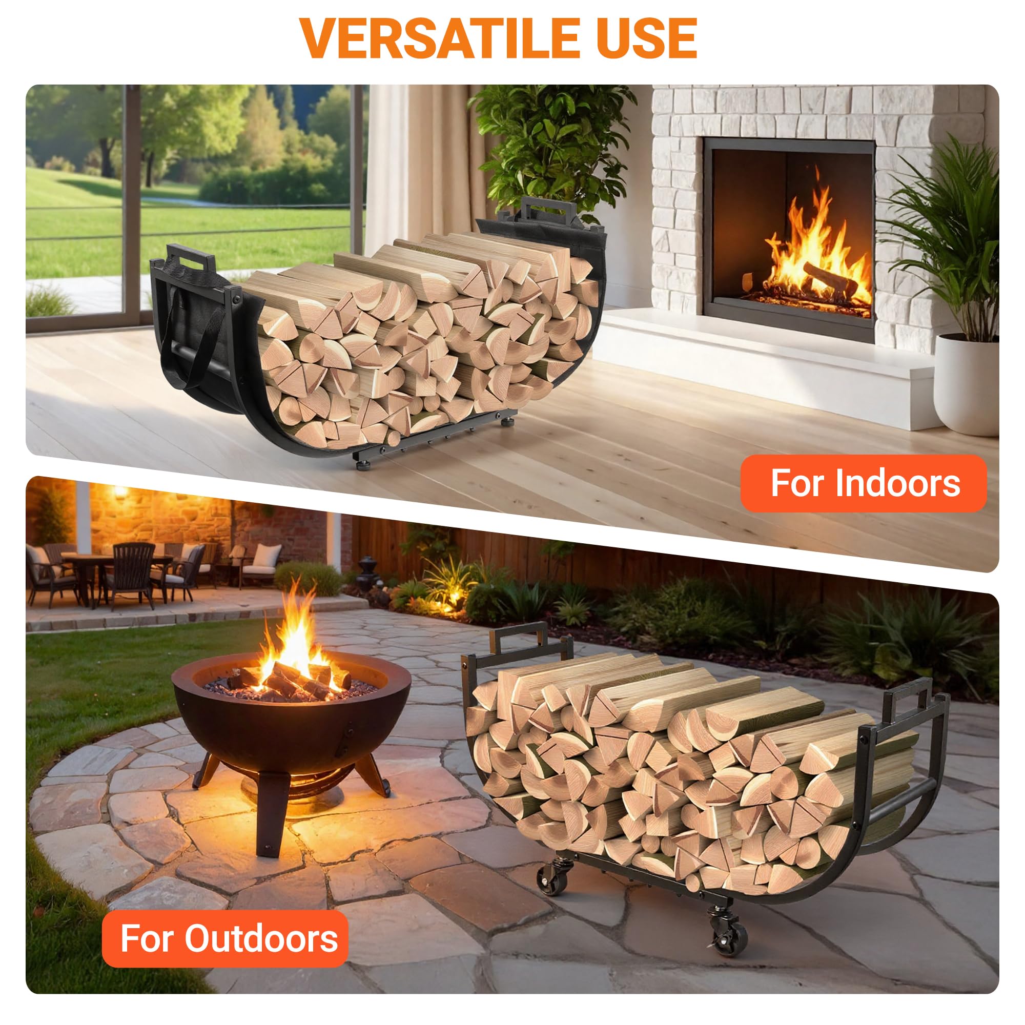 YQBRAO firewood rack in use on patio shows organized wood access