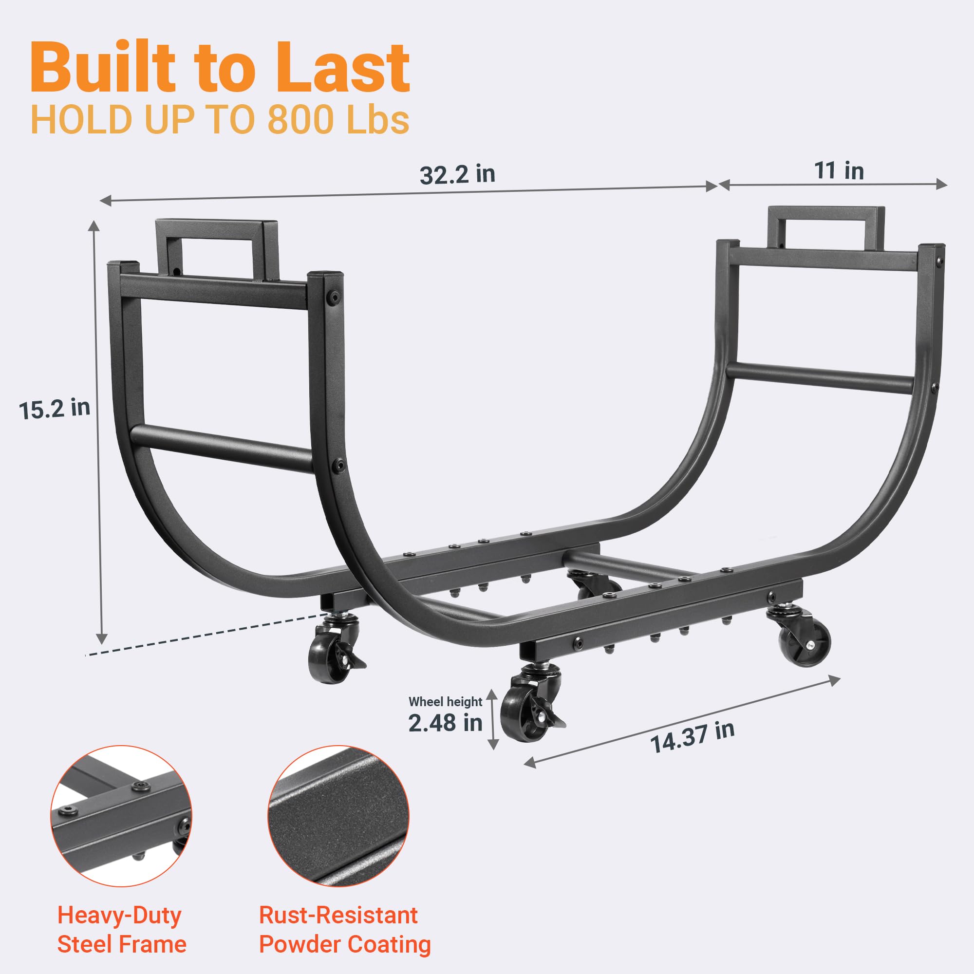 YQBRAO firewood rack tubular steel durability; weather-resistant storage solution